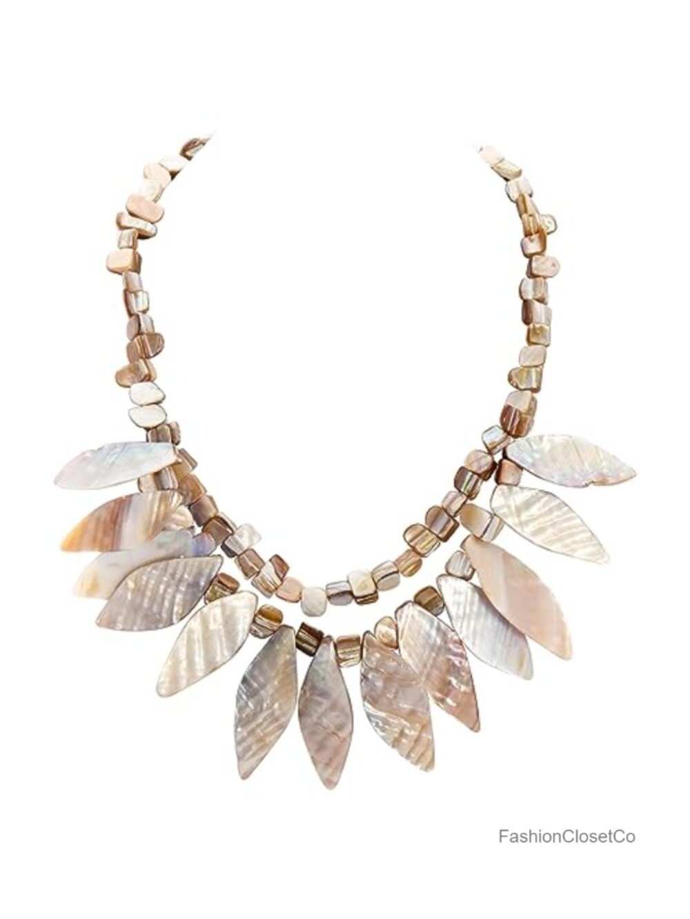 Handmade Boho Shell Pendant Necklace Women Chunky Bib Collar 2 Layer